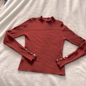 Love tree long sleeve rusty color ribbed mock neck top